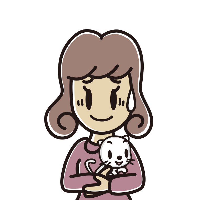 猫を抱いて苦笑いする女子大学生のイラスト【色あり、背景なし】透過PNG