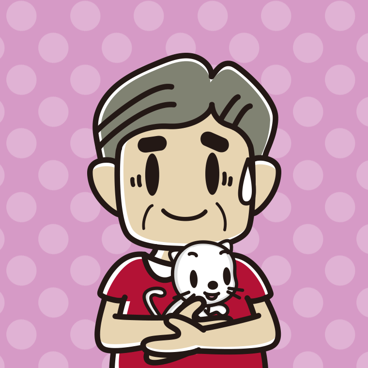 猫を抱いて苦笑いするおじさんのイラスト【色、背景あり】PNG