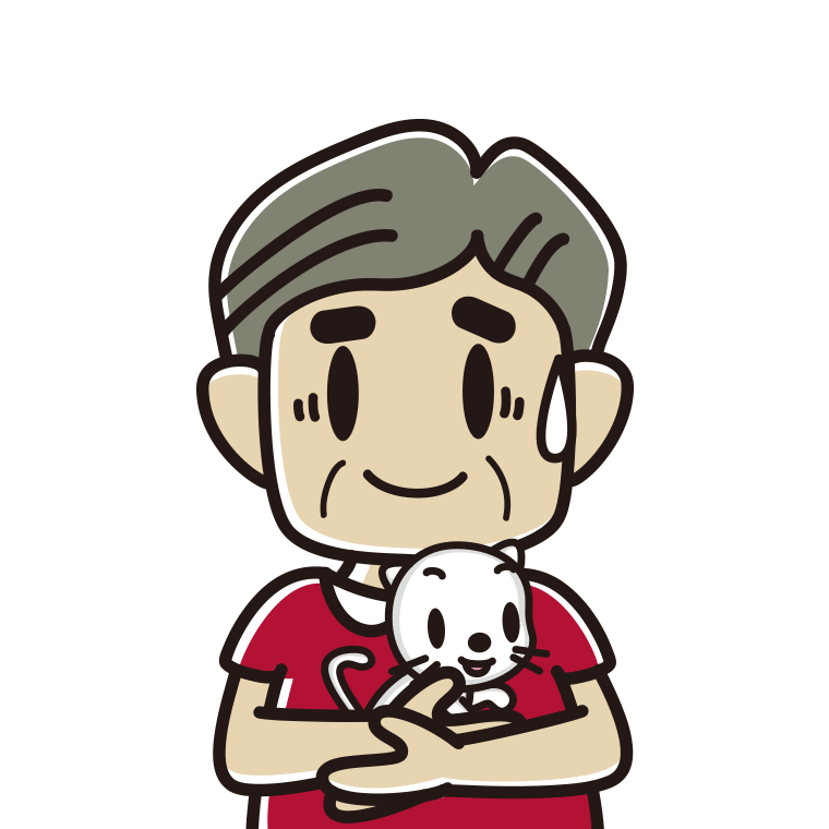 猫を抱いて苦笑いするおじさんのイラスト【色あり、背景なし】透過PNG