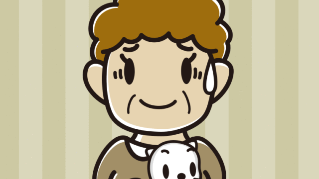 猫を抱いて苦笑いするおばさんのイラスト【色、背景あり】PNG