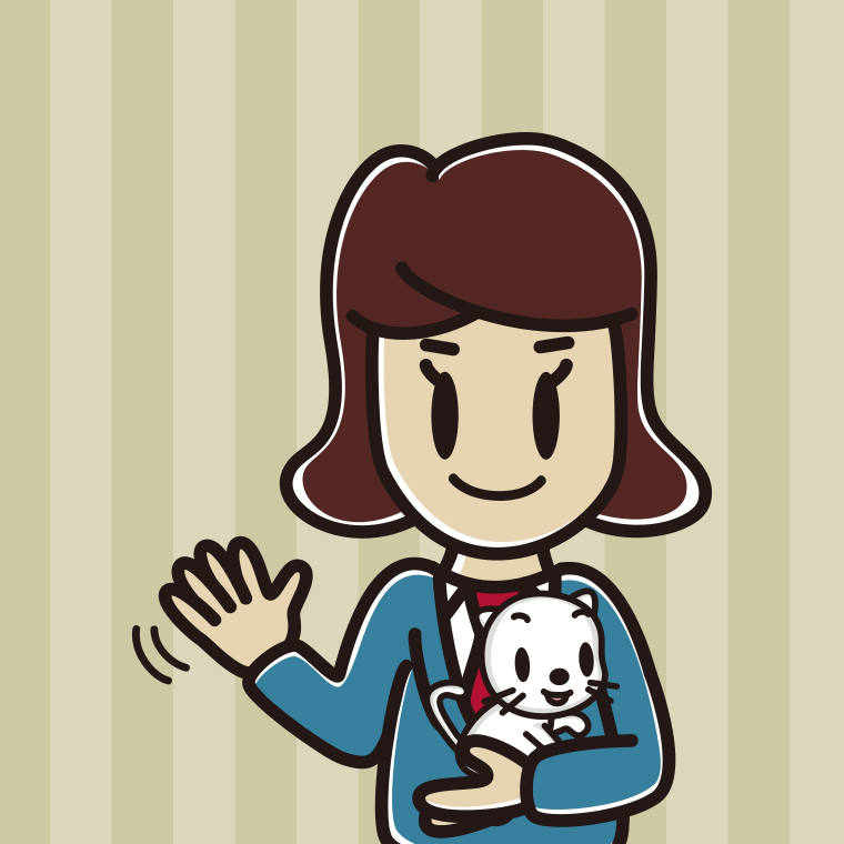 猫を抱いて手を振る女子高校生のイラスト【色、背景あり】PNG