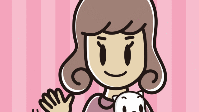 猫を抱いて手を振る女子大学生のイラスト【色、背景あり】PNG