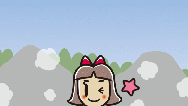 温泉でウインクする小学生女子のイラスト【色、背景あり】PNG