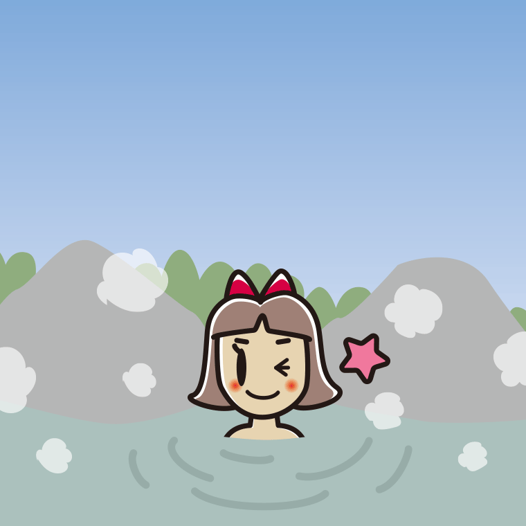 温泉でウインクする小学生女子のイラスト【色、背景あり】PNG