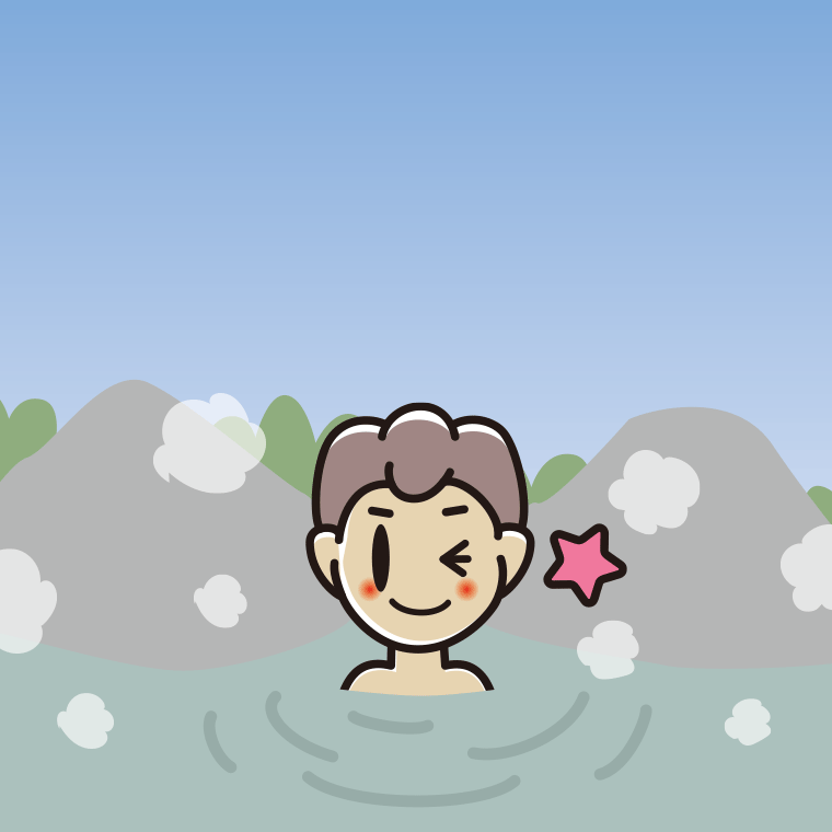 温泉でウインクする男子中学生のイラスト【色、背景あり】PNG