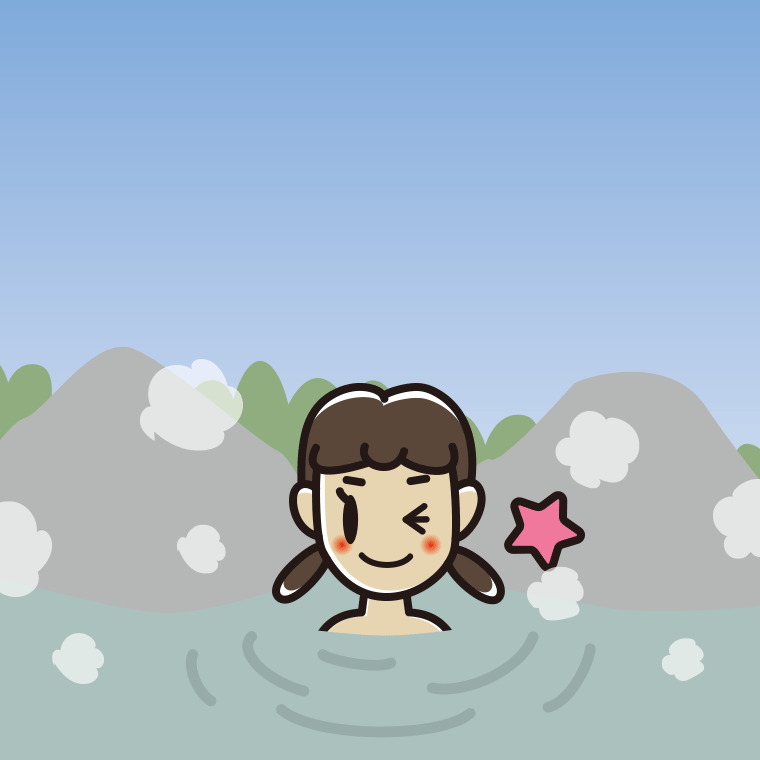 温泉でウインクする女子中学生のイラスト【色、背景あり】PNG