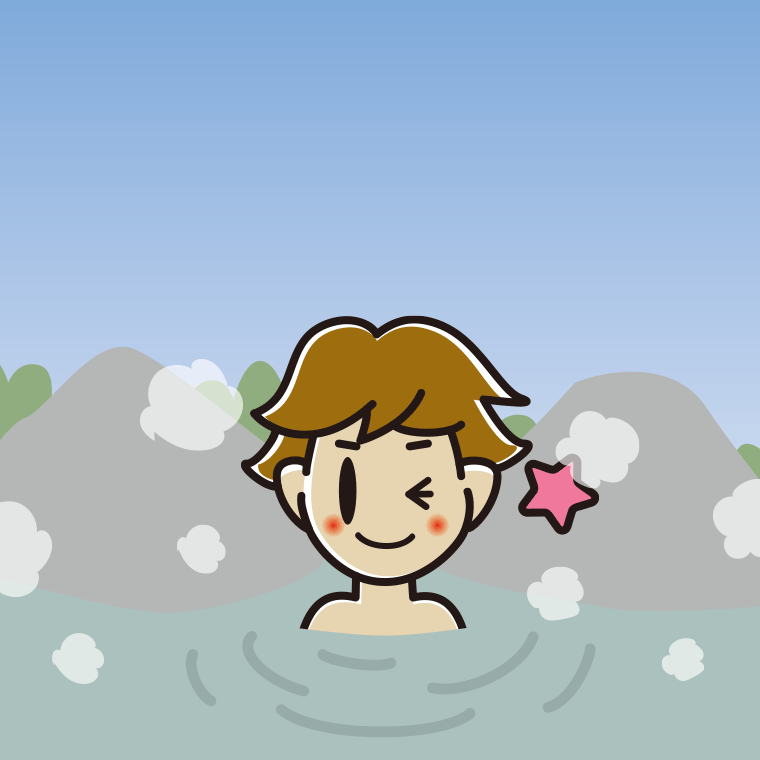 温泉でウインクする男子高校生のイラスト【色、背景あり】PNG