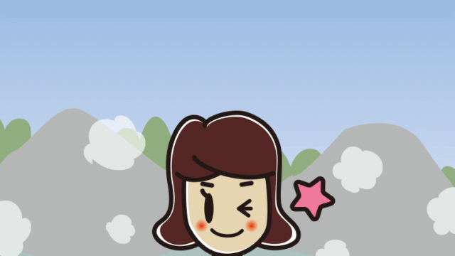 温泉でウインクする女子高校生のイラスト【色、背景あり】PNG