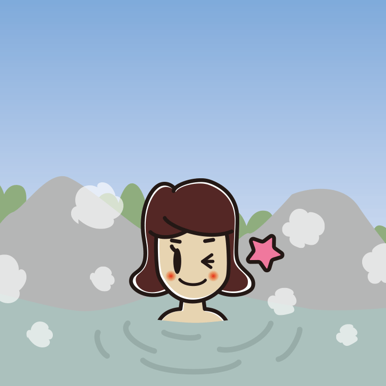 温泉でウインクする女子高校生のイラスト【色、背景あり】PNG