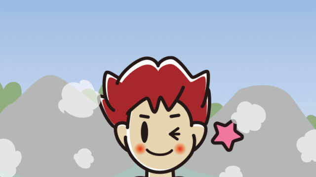 温泉でウインクする男子大学生のイラスト【色、背景あり】PNG