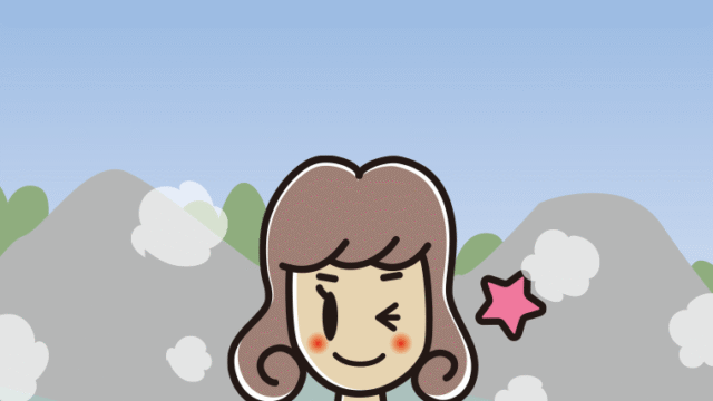 温泉でウインクする女子大学生のイラスト【色、背景あり】PNG