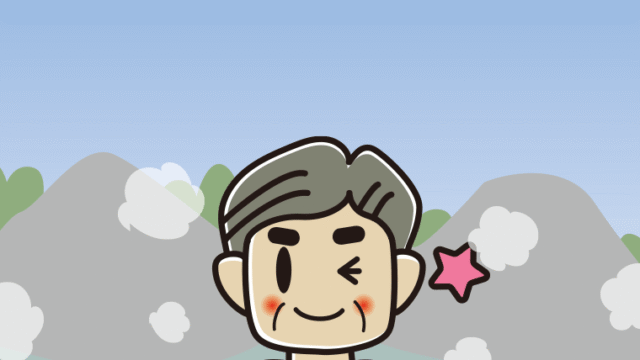 温泉でウインクするおじさんのイラスト【色、背景あり】PNG