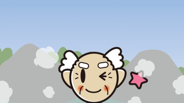 温泉でウインクするおじいさんのイラスト【色、背景あり】PNG