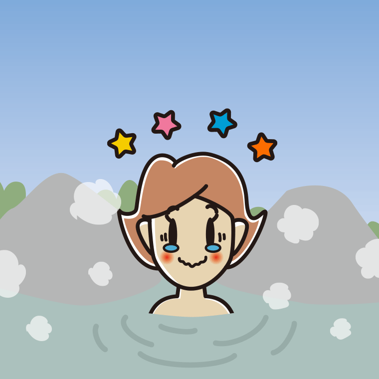 温泉でジーンとする女性のイラスト【色、背景あり】PNG