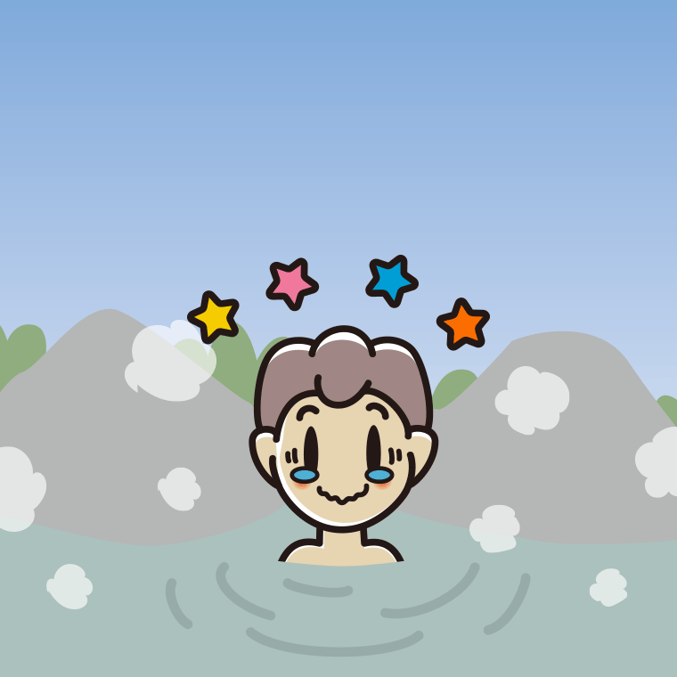 温泉でジーンとする男子中学生のイラスト【色、背景あり】PNG