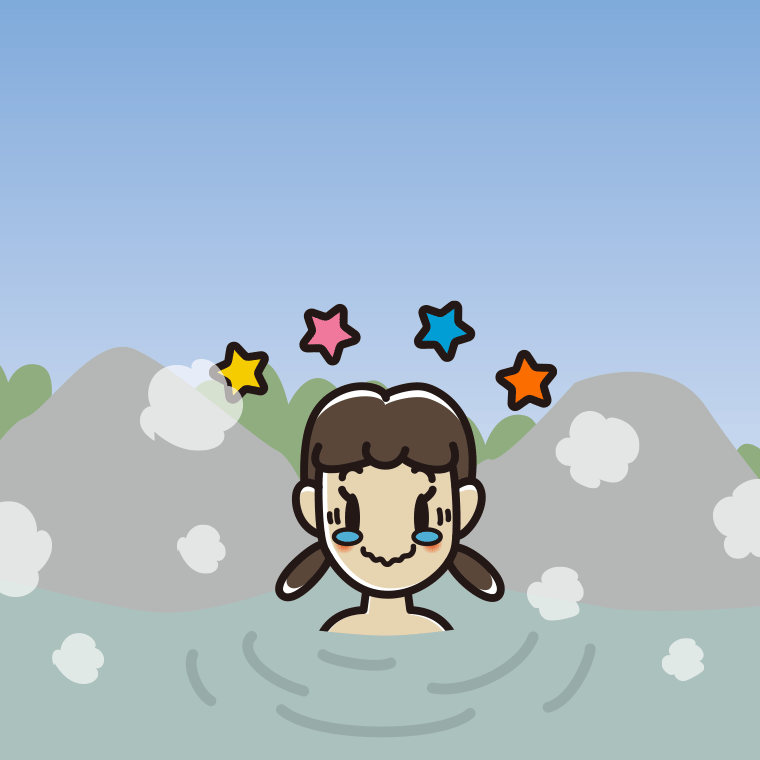 温泉でジーンとする女子中学生のイラスト【色、背景あり】PNG