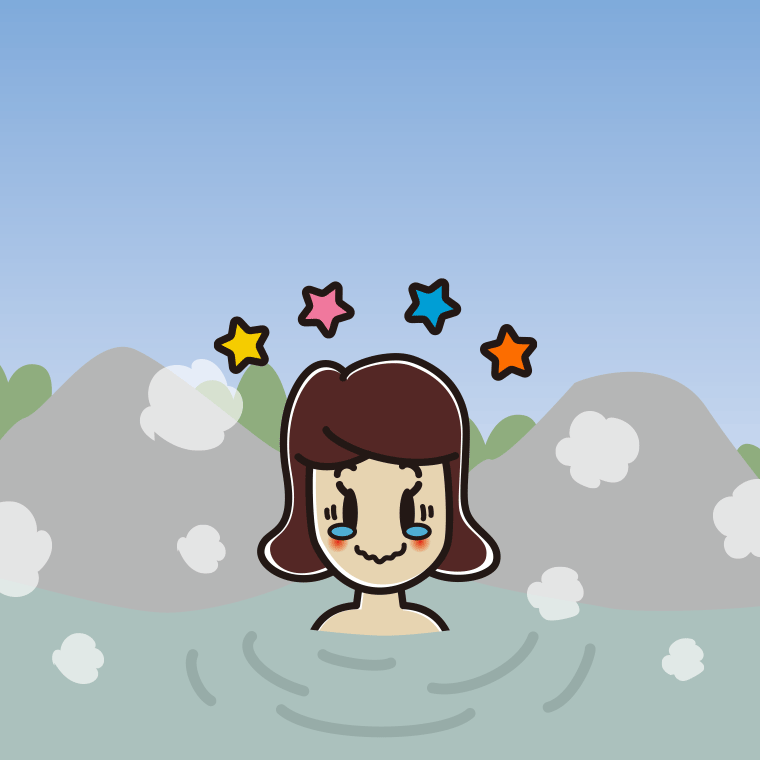 温泉でジーンとする女子高校生のイラスト【色、背景あり】PNG