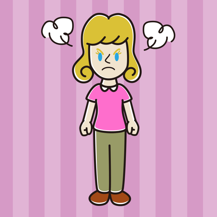 怒る外国人女性のイラスト【色、背景あり】PNG