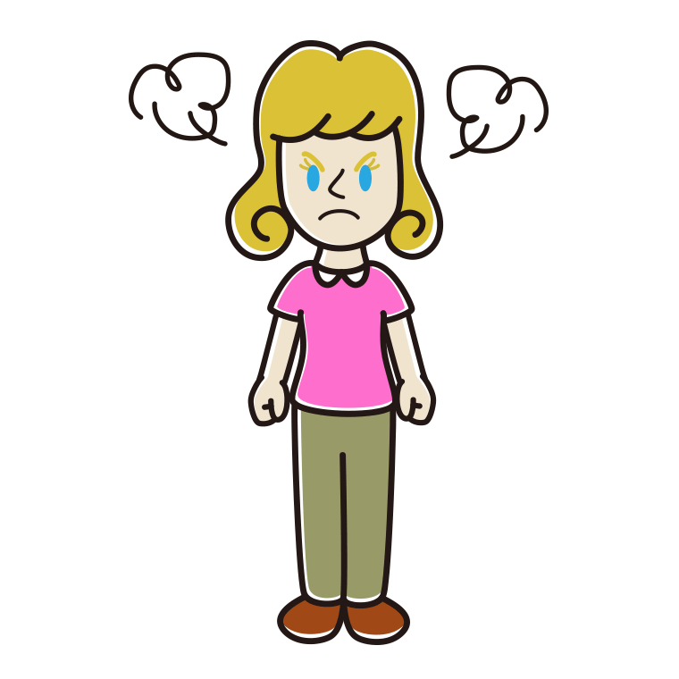 怒る外国人女性のイラスト【色あり、背景なし】透過PNG