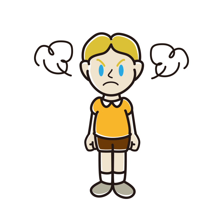 怒る外国人の男の子のイラスト【色あり、背景なし】透過PNG