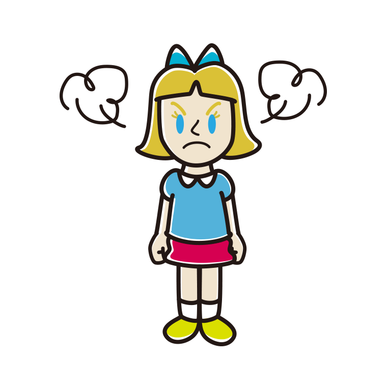 怒る外国人の女の子のイラスト【色あり、背景なし】透過PNG