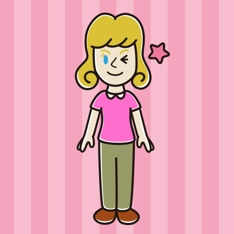 ウインクする外国人女性のイラスト【色、背景あり】PNG