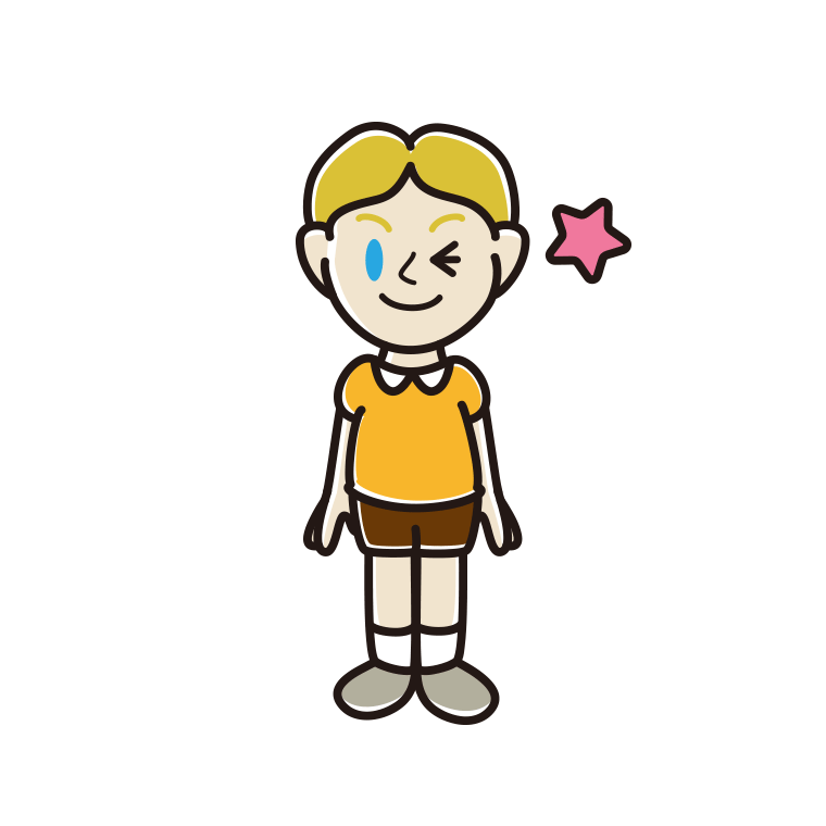ウインクする外国人の男の子のイラスト【色あり、背景なし】透過PNG