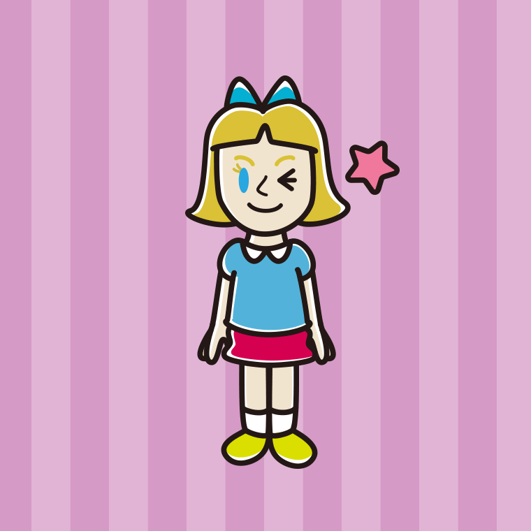 ウインクする外国人の女の子のイラスト【色、背景あり】PNG