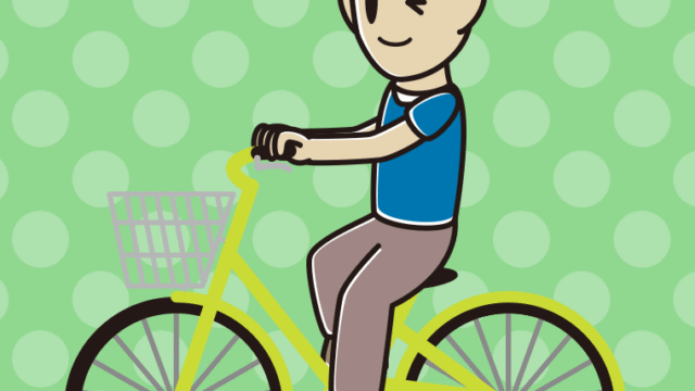 自転車に乗ってウインクする男性のイラスト【色、背景あり】PNG