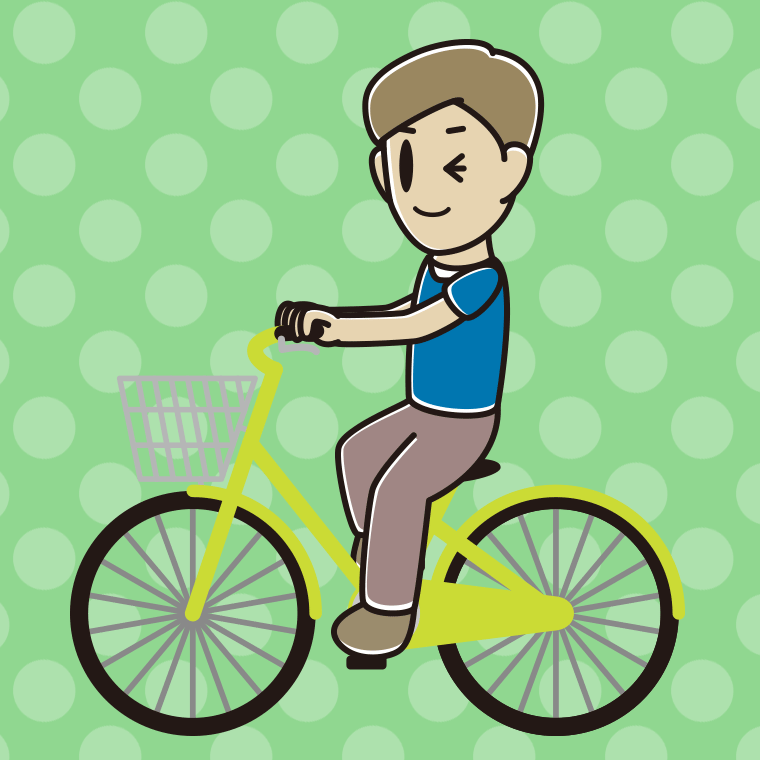 自転車に乗ってウインクする男性のイラスト【色、背景あり】PNG