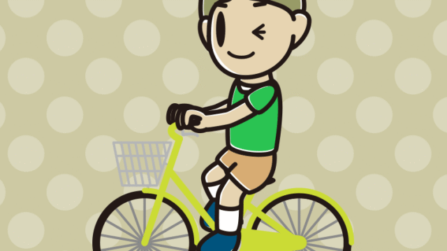 自転車に乗ってウインクする小学生男子のイラスト【色、背景あり】PNG