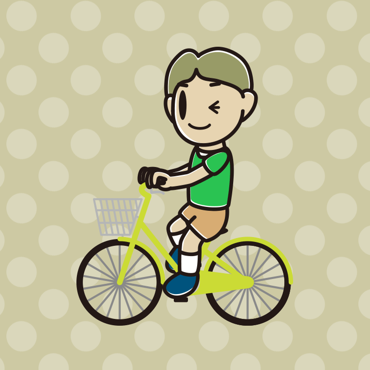 自転車に乗ってウインクする小学生男子のイラスト【色、背景あり】PNG