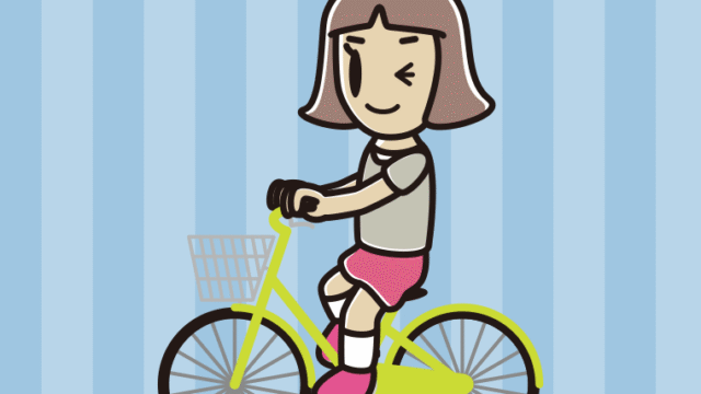 自転車に乗ってウインクする小学生女子のイラスト【色、背景あり】PNG