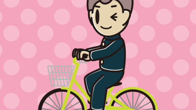 自転車に乗ってウインクする男子中学生のイラスト【色、背景あり】PNG