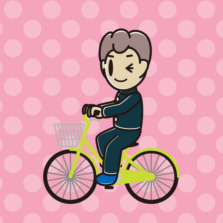 自転車に乗ってウインクする男子中学生のイラスト【色、背景あり】PNG