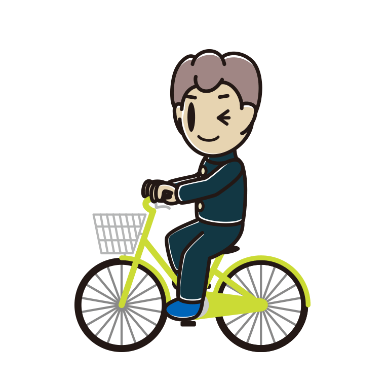 自転車に乗ってウインクする男子中学生のイラスト【色あり、背景なし】透過PNG