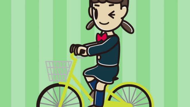 自転車に乗ってウインクする女子中学生のイラスト【色、背景あり】PNG