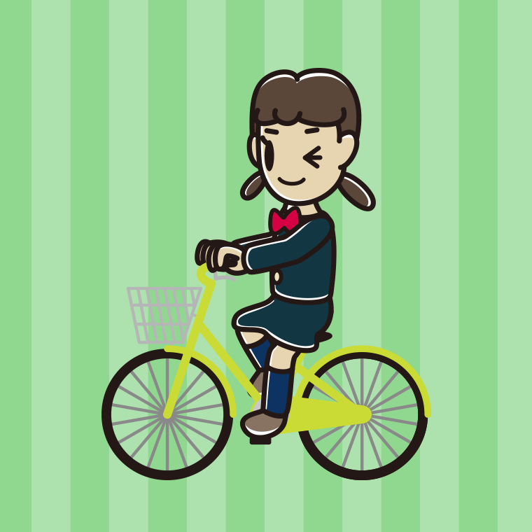 自転車に乗ってウインクする女子中学生のイラスト【色、背景あり】PNG