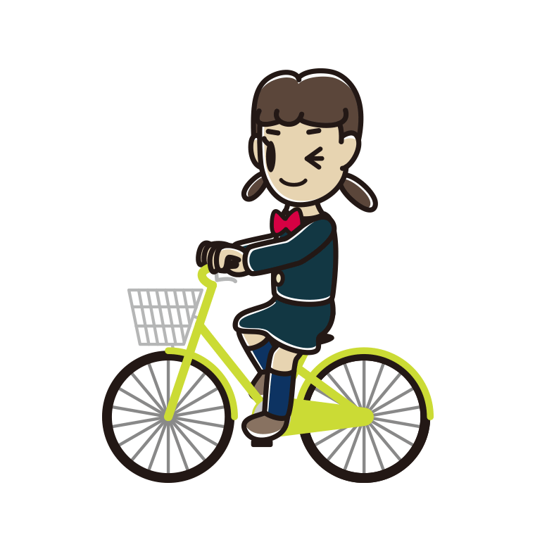 自転車に乗ってウインクする女子中学生のイラスト【色あり、背景なし】透過PNG