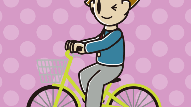 自転車に乗ってウインクする男子高校生のイラスト【色、背景あり】PNG