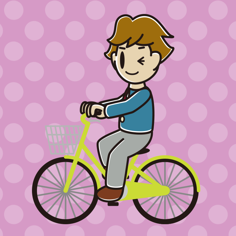 自転車に乗ってウインクする男子高校生のイラスト【色、背景あり】PNG