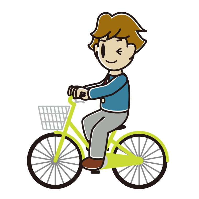自転車に乗ってウインクする男子高校生のイラスト【色あり、背景なし】透過PNG