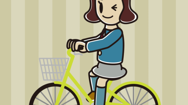自転車に乗ってウインクする女子高校生のイラスト【色、背景あり】PNG