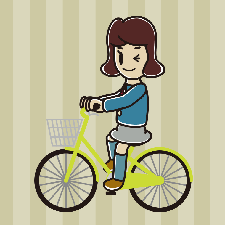 自転車に乗ってウインクする女子高校生のイラスト【色、背景あり】PNG