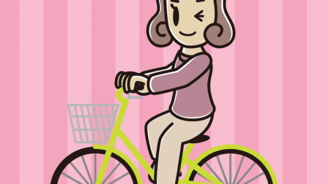 自転車に乗ってウインクする女子大学生のイラスト【色、背景あり】PNG