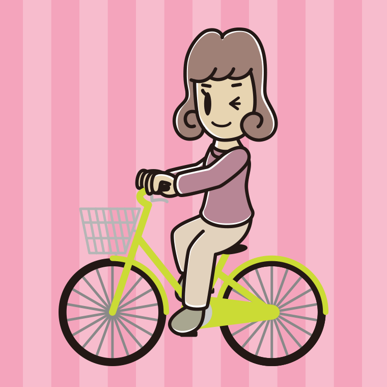 自転車に乗ってウインクする女子大学生のイラスト【色、背景あり】PNG