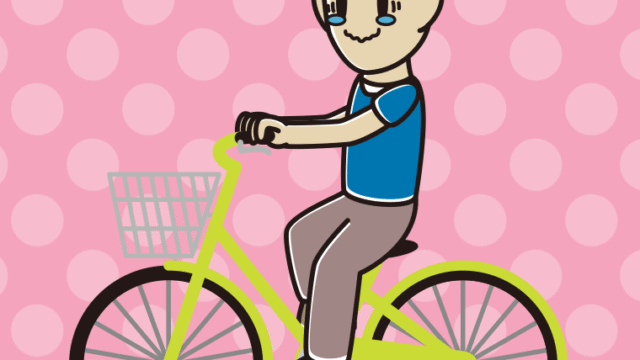 自転車に乗ってジーンとする男性のイラスト【色、背景あり】PNG