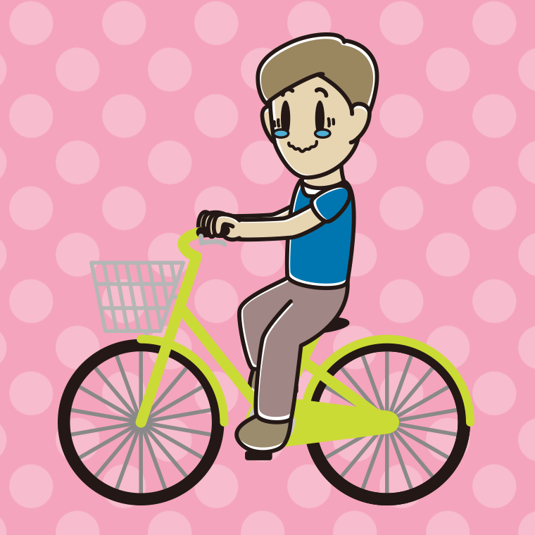 自転車に乗ってジーンとする男性のイラスト【色、背景あり】PNG