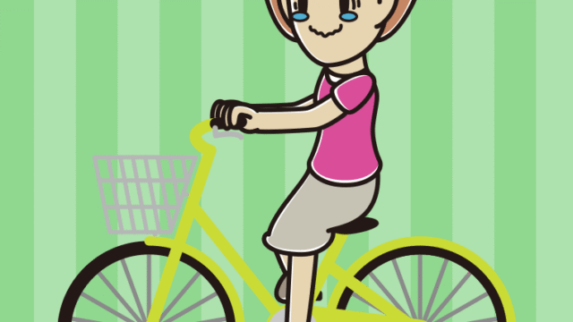 自転車に乗ってジーンとする女性のイラスト【色、背景あり】PNG