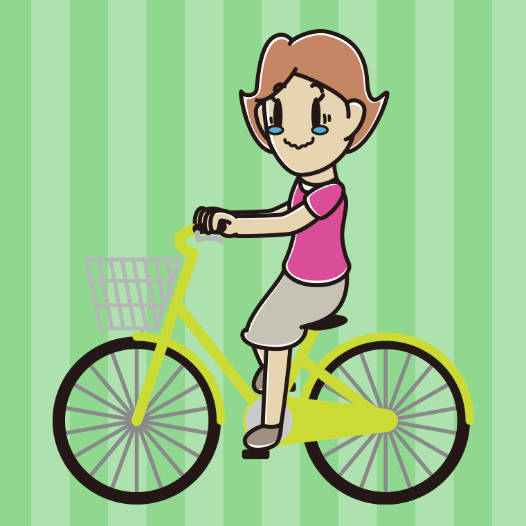 自転車に乗ってジーンとする女性のイラスト【色、背景あり】PNG